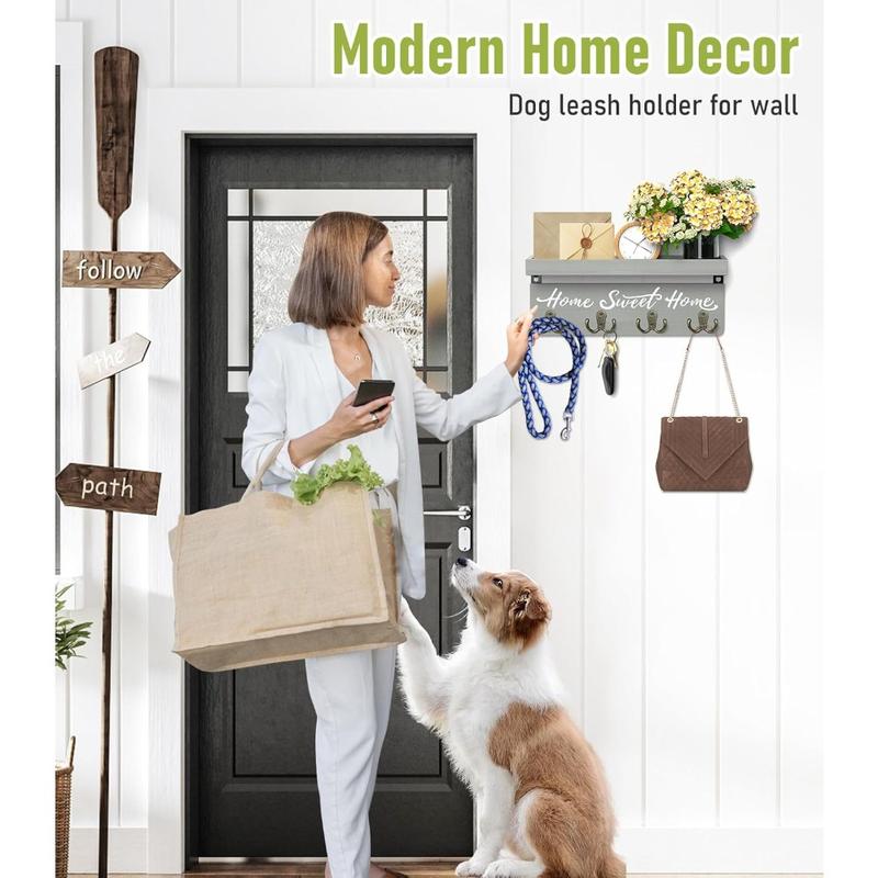 Wall-Mounted Key and Mail Holder, Wooden Key Rack With 4 Double Key Hooks, Rustic Home Decor for Entryway (Gray)