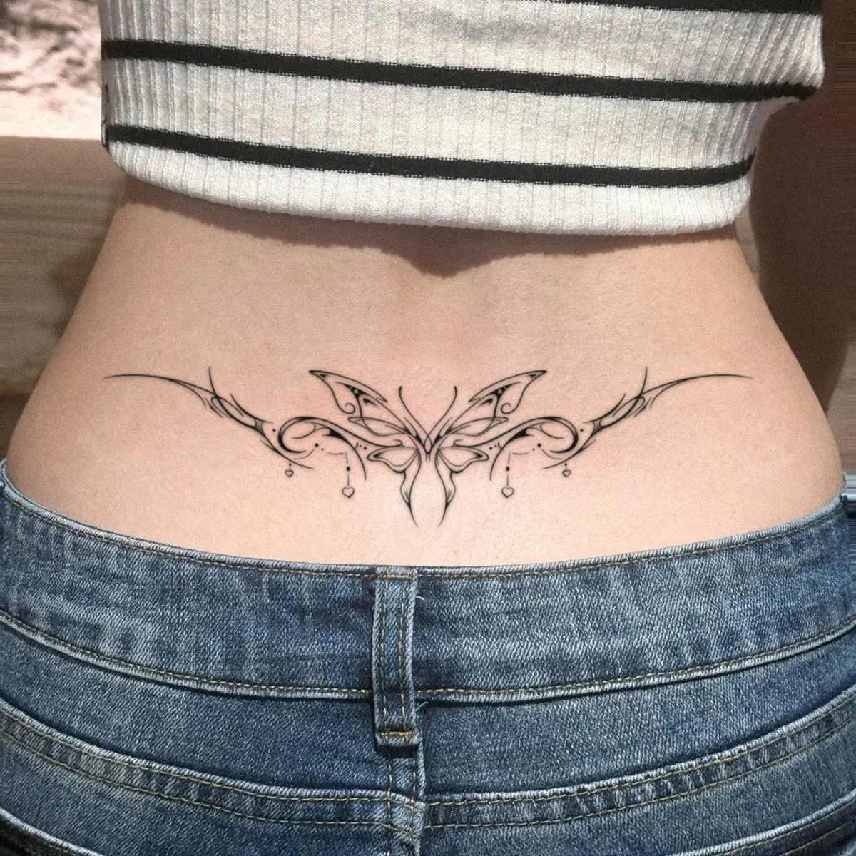 Tribal Butterfly Waist Series Temporary Tattoo Stickers - 2 Sheets Basic Semi-Permanent Waterproof Realistic Fake Tattoos for Men, All Skin Types, Ideal for Swimming, Party