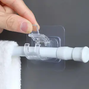 [10pcs Curtain Hooks] 10pcs Adjustable Self-Adhesive Curtain Rod Support No-Nail Hooks | Practical Hangers for Bathroom Kitchen Hotel Curtains Home Decor, Wall Hanging Adhesive Wall Hook, Wall Mounted Hook