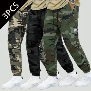Men's Camouflage Cargo Pants, Lightweight Breathable Outdoor Tactical Joggers, Loose Fit Multi-Pocket Elastic Waist Drawstring Casual Trousers for Hiking, Work, Streetwear