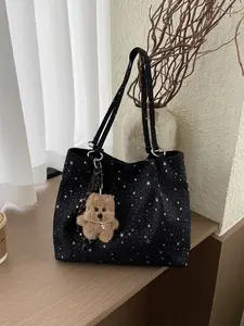 Elegant Fashion Large Capacity Star Decor Magnetic Buckle Closure Tote Bag, Handheld Shoulder Strap, Suitable for Work and Daily Use