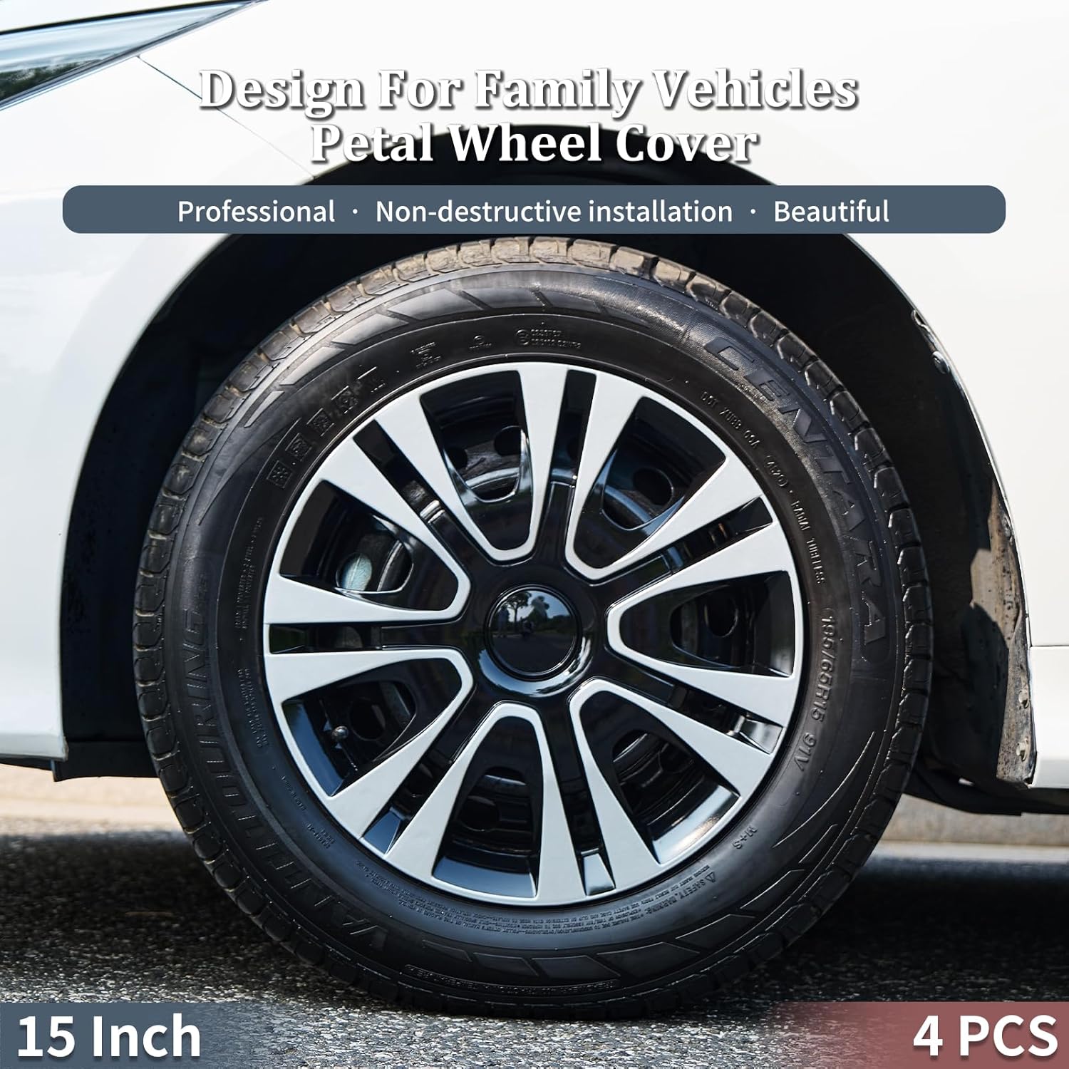 15 inch Hubcaps 4 Pack Wheel Cover Replacement Kit for Iron Rim Wheel Cover Car Hub Caps Wheel Rim Cover ABS Plastic Replacement Hubcap