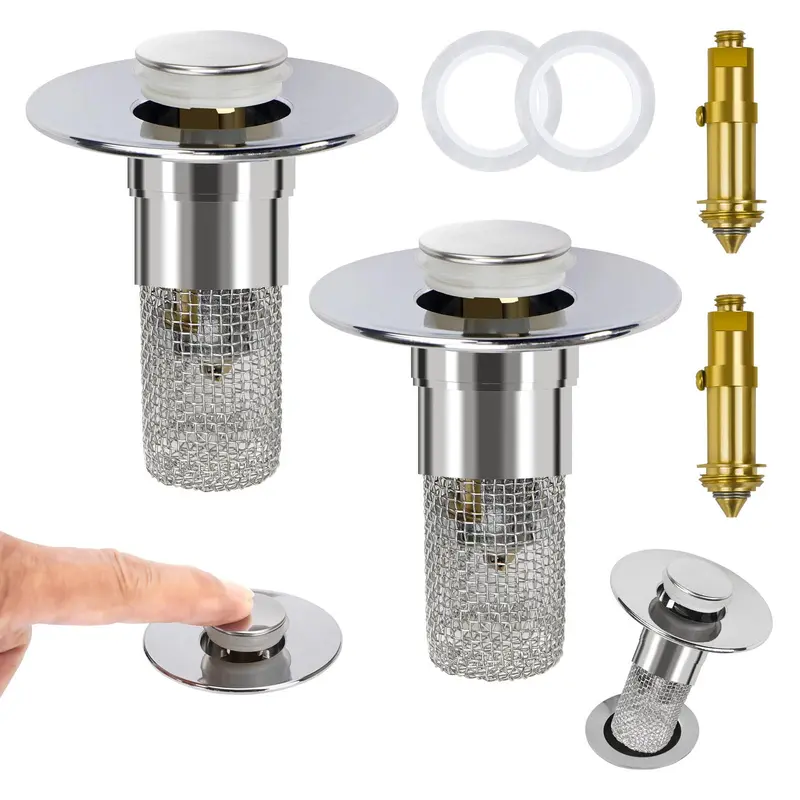 Stainless Steel Bath Drain Cover - Rust-Free Durable Steel Bathtub Accessory, Modern Metal Popup Sink Stopper, Removable Filter Basket Cover, Anti-Clogging Hair Catcher, Odor-Isolating, Easy-to-Clean for Floor & Bathroom Sinks