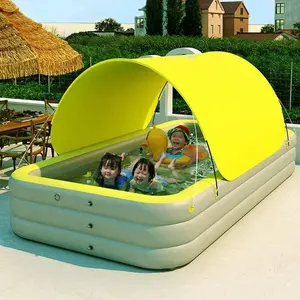 Family Large Inflatable Pool With Canopy - Kiddie Pool With  Sun Shade Cover, Ball Pit, Foldable, Family, Easy Set, Snapset Pool With Cover, Blow Up Swimming Pool For Kids, Adults - Sun Shade - For Backyard, Outdoor Water Play Yellow Color