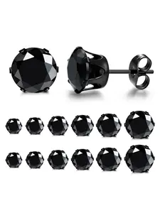 6 pairs of black minimalist and stylish 316L stainless steel earrings set, fashionable jewelry set, suitable for both men and women, suitable for daily or party use, can be given as a gift to friends