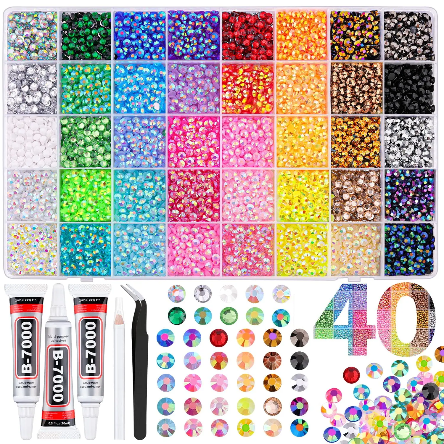 40000Pcs 40Colors Jelly Rhinestones for Bedazzling, 3mm Multicolor Resin Flatback Gems for Diamond Art, Bedazzler Kit for Bedazzle Thing Crafting Book Nail Art, Perfect DIY Bedazzling Kits, Cheap Bedazzling Kit
