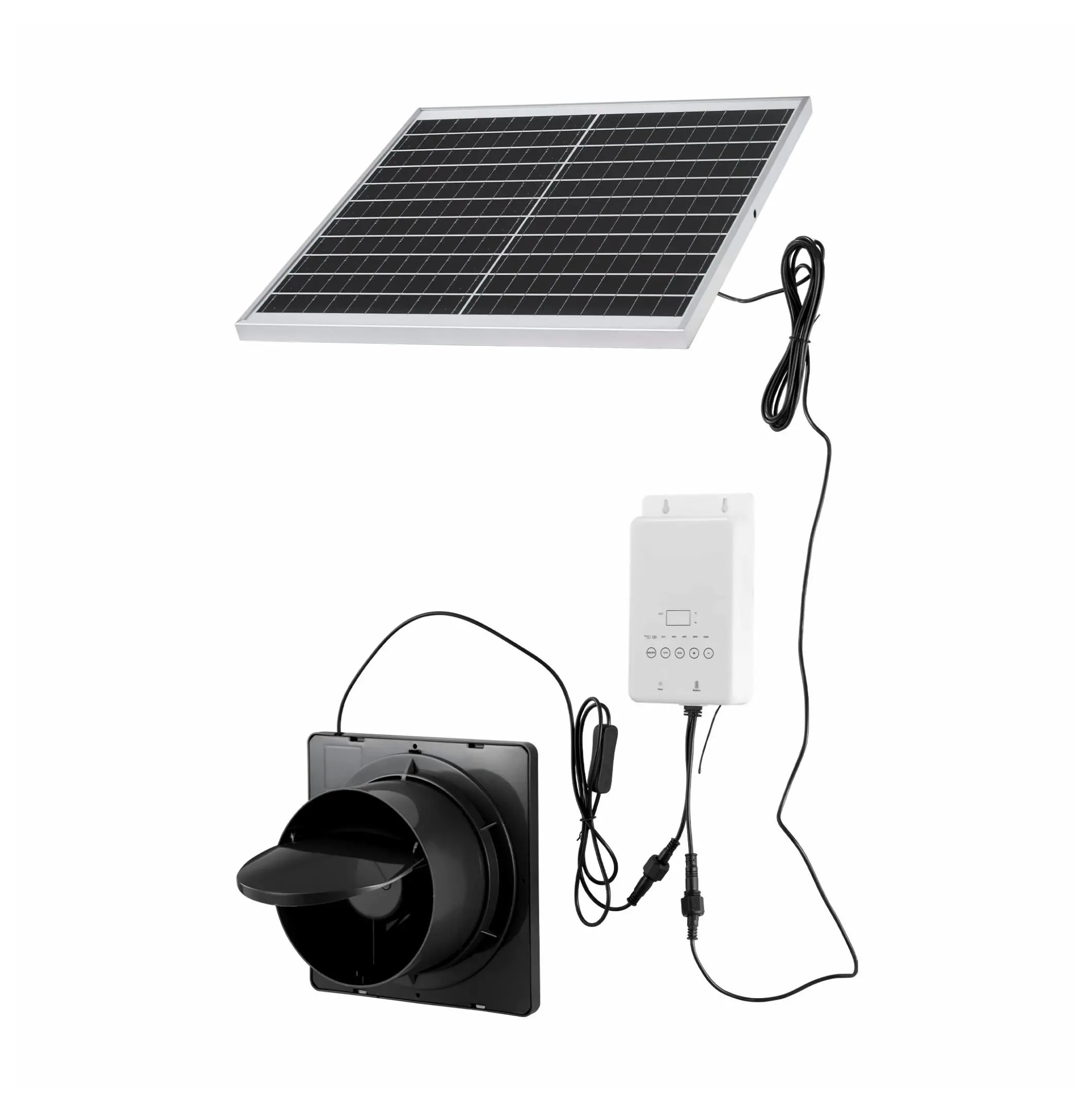 Solar Powered Fan 20W with Battery, 220 CFM Greenhouse Fan, Adjustable Solar Panel, High-Speed Ventilation for Grow Tents & Chicken Coops Default