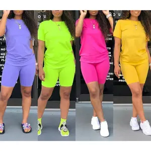 Biker Short Sets Women Outfits Summer Short Sleeve Jogger Tracksuit Large size loose sportswear