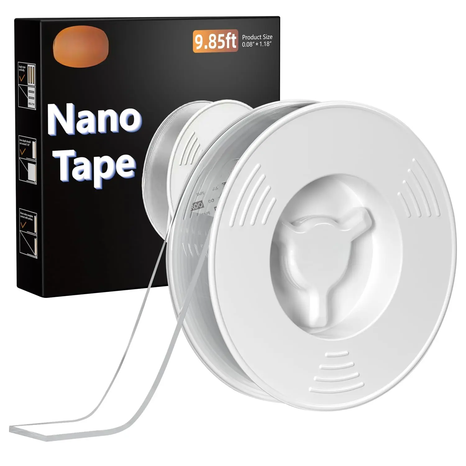 Double Sided Tape Heavy Duty Removable 9.85FT,  Nano Transparent Adhesive Tape, Clear Mounting Tape, Adhesive Strips for Picture Hanging, Wall, Poster, Carpet