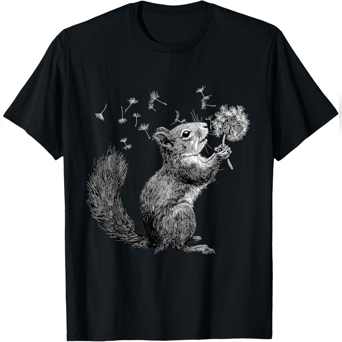 Squirrel Animal Art Portrait Wildlife Forest Squirrel Lover T-Shirt Relaxed Fit Cotton T-Shirt