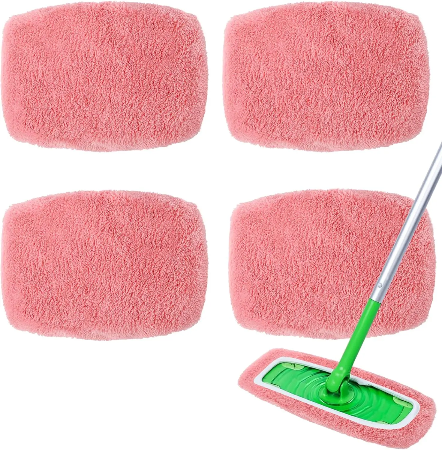 4-Count Microfiber Mop Pads Compatible with Swiffer Sweeper, Washable Wet Mopping Refills & Dry Sweeping Wipes for Hardwood/Surface Floor Cleaning, Pink, Wipe