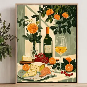 Retro Dinner Table Food Print, Vintage Mediterranean Food Poster, Tablescape Kitchen Decor, Food Illustration Wall Art, Gift for Chef Foodie L