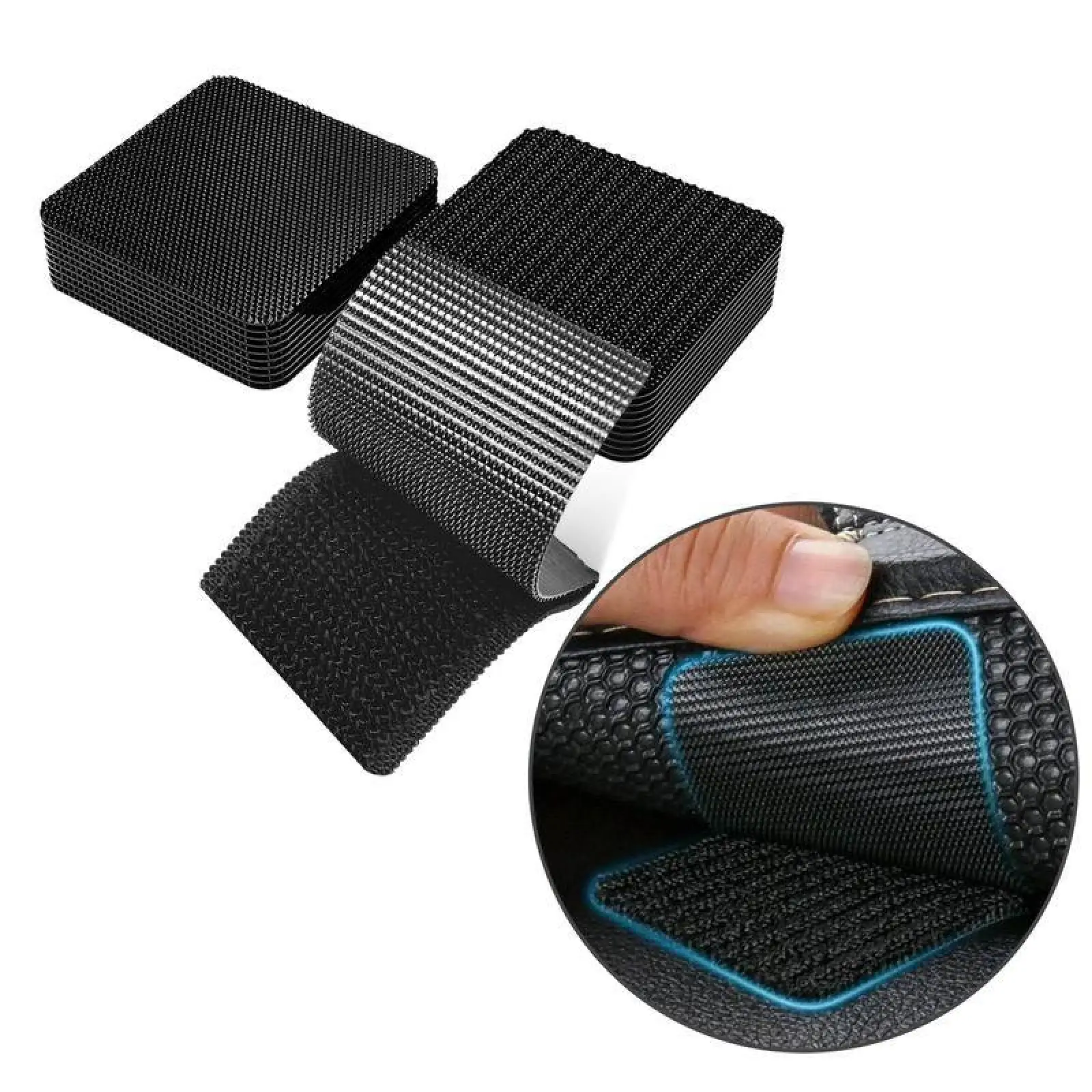 2"*2" Car Mats Self-Adhesive Tape Strip,10 Pairs Hook and Loop Strips with Adhesive,Multi-Purpose Non-Slip Double Sided Snap Fastening Tape,Fixing Tape for Sofa Carpet.