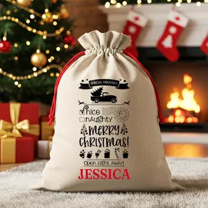 Special Delivery Christmas Sack Personalized Nice List Gift Bag Santa Truck Holiday Present Bag