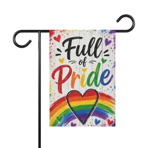 Full of Pride Garden Flag 12x18 Rainbow Heart LGBTQ Yard Flag Pride Month Decor Outdoor Porch Flag Colorful Love Decor Welcome Flag