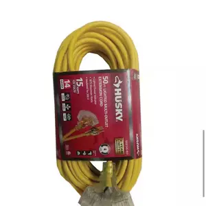 Husky 50 ft. 14/3 Medium Duty Indoor/Outdoor Extension Cord with Multiple Outlet Triple Tap Lighted End, Yellow