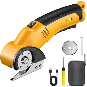 Cordless Electric , Rotary  for Cardboard, Fabric, Leather, and Carpet, Cardboard  with LED Light and Safety  for  & Workshop(Yellow)