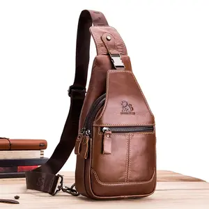 Men's large-capacity leather chest bag, top-grain cowhide chest bag, retro casual style shoulder bag