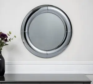 HomeRoots 485011 32 in. Silver Round Curved Frame Accent Mirror