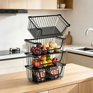 San Dream 4 Pack Stackable Wire Baskets Storage Baskets for Kitchen Pantry Organizers Metal Storage Bins Produce Potato Onion Storage Bin Vegetable Fruit Basket