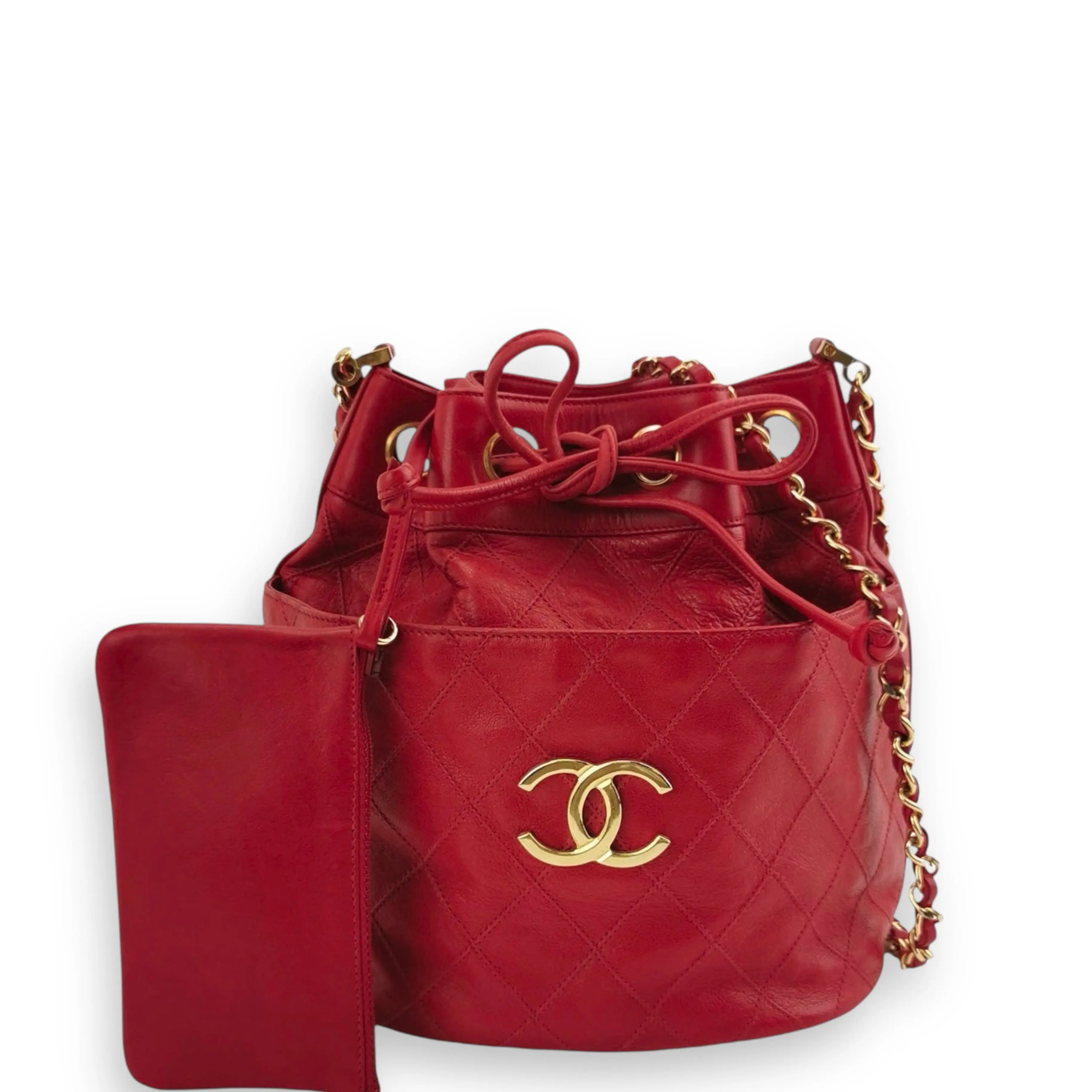 Pre-owned CHANEL Leather Shoulder Bags CC Bucket Lambskin Red (h22ch)