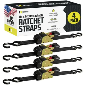 1 inch  x 6’ Retractable Ratchet Straps - 4 Pack