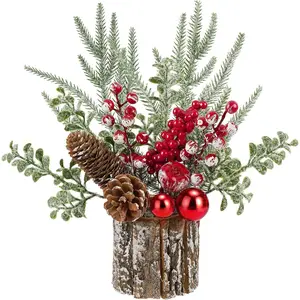 Christmas Centerpieces for Tables – Tabletop Christmas Decorations with Pine, Cones & Berries – Indoor Holiday Decors for Home, Office, Kitchen or Fireplace Mantel