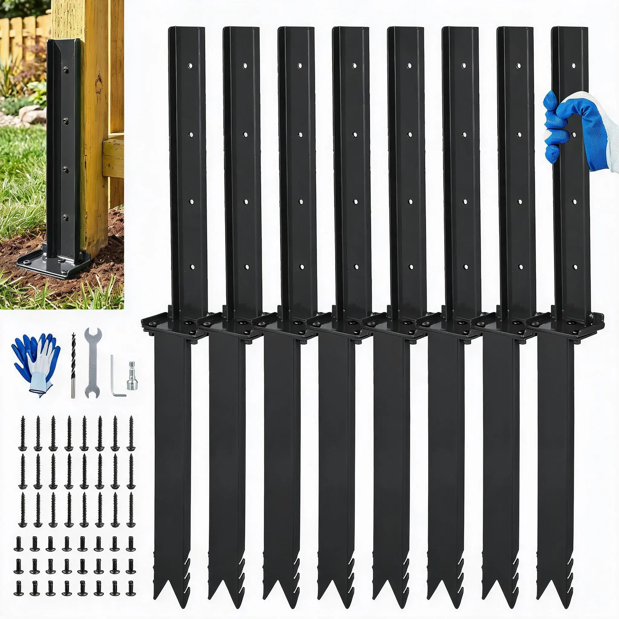 Garvee No Dig Fence Post, Heavy Duty Carbon Steel 8-Pack