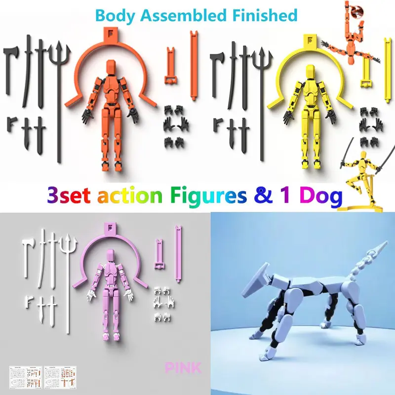 [2025 Upgrade] [Assembly Required] 3Pcs Dummy 13 Action Figures with Magnetic Suction Function, Lucky Titan 13 Action Figures, Multi-Jointed Movable，with 3 Hand-Shapes, 7 Weapons, Brackets Play Options Display
