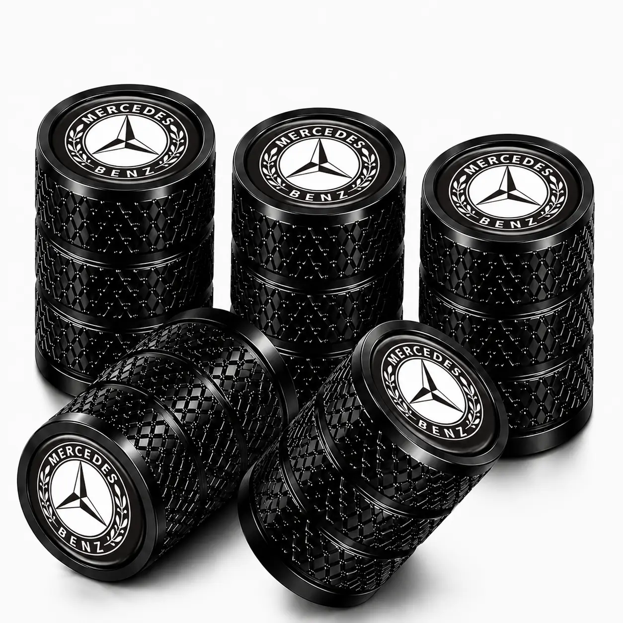 5 Pack CNC Machined Aluminum Tire Valve Stem Caps Compatible with Mercedes Benz GLE GLC E-Class C-Class S-Class GLS GLA Heavy Duty Rustproof Rubber O-Ring Seal Leak Free Dust Proof Tool Free Installation Luxury SUV Sedan Replacement Parts
