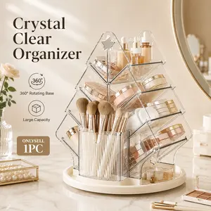 360° Rotating Makeup Organizer for Vanity | Crystal Clear Large Capacity Skincare & Cosmetic Display | Aesthetic Spinning Rack for Brushes, Lipsticks & Eyebrow Pencils | Professional Desktop Beauty Storage