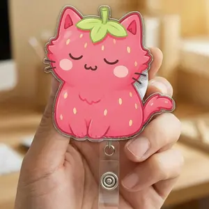 Watermelon Cat Fruit Badge Reel | Kitty Retractable ID Holder | Lemon Strawberry Cat Nurse Badge Reel Gift