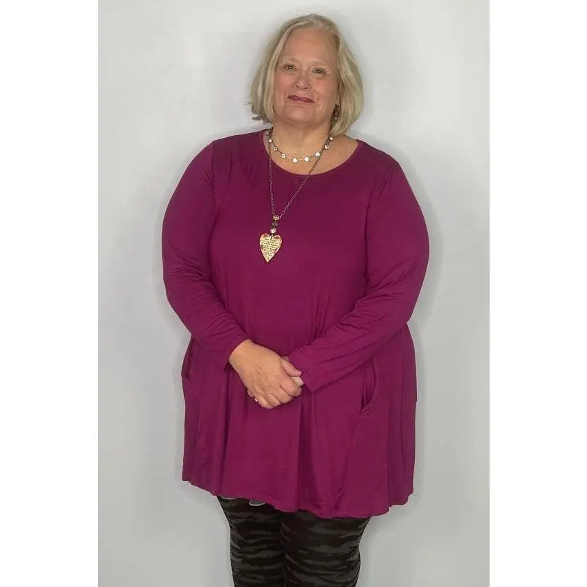 2AM Long Sleeve Tunic with Pockets - Magenta
