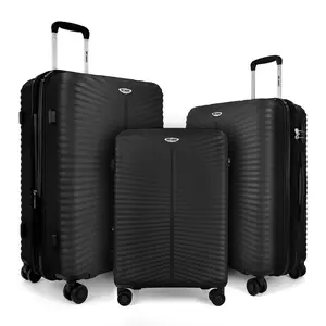 New York Xpress 3-Piece Luggage Set 20" 24" 28" Lightweight PP Material Extra-Large Capacity TSA Lock Spinner Wheels Black Travel Set