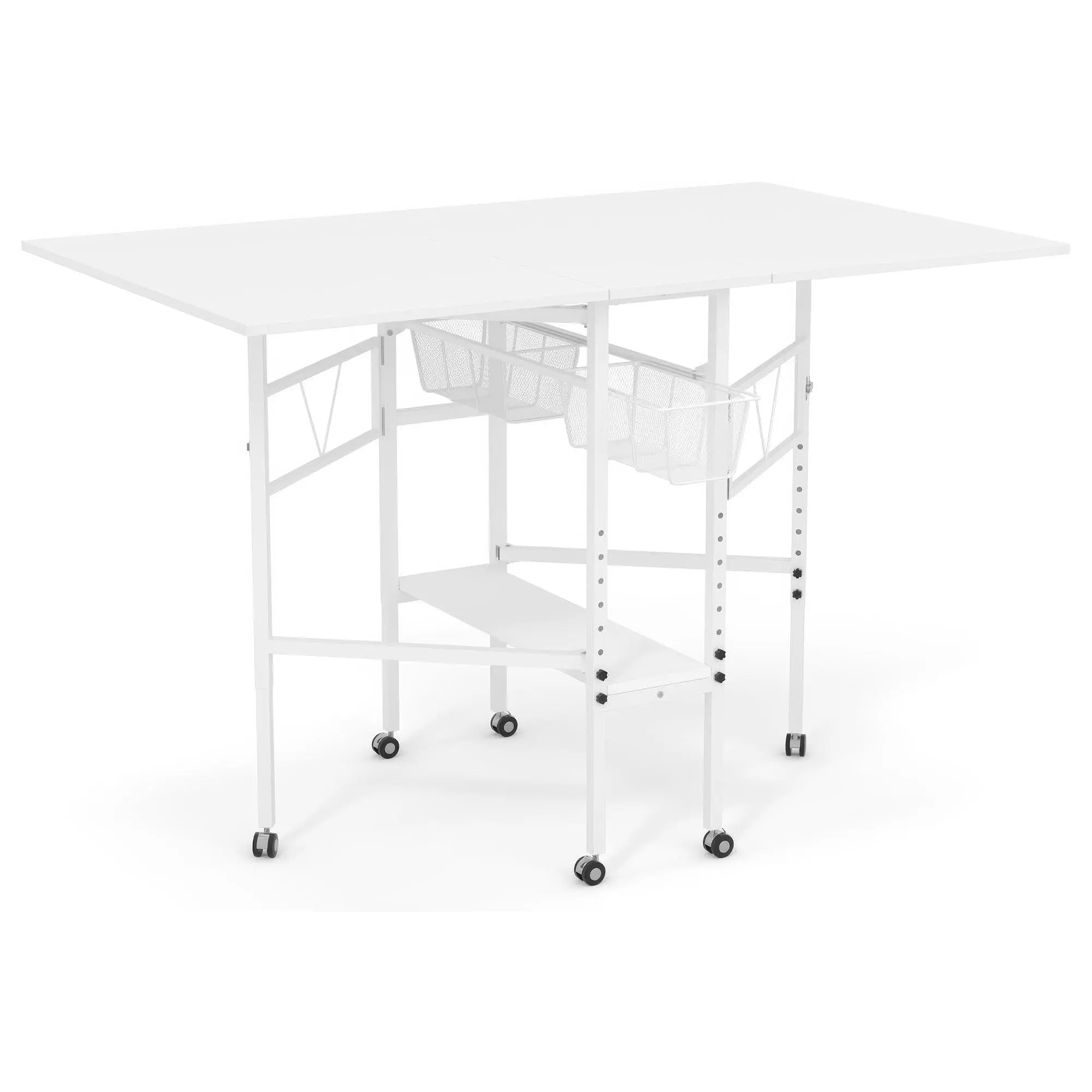 Sew Ready Folding Sewing Craft Table with Storage Drawers and Wheels, White Sew Ready Folding Sewing Craft Table with Storage Drawers and Wheels, White