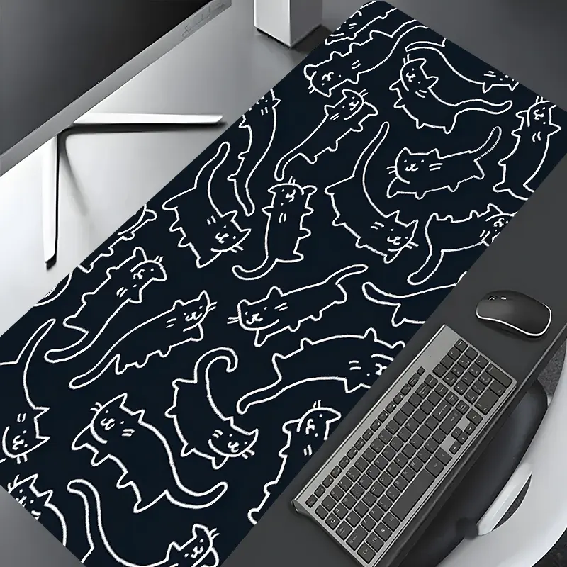 Cute White Cat Line Art Large Gaming Mouse Pad, Washable Rubber Extended Desk Mat with Non-Slip Base, Girly Aesthetic Home Office Decor, Mouse Pads for Desk, Gaming Desk Accessory, Desk Accessories, Christian Gifts for Women