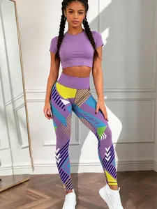 Women's All Over Print High Waist Sports Leggings, Casual Comfy Breathable Skinny Pants for Yoga Gym Workout, Ladies Bottoms for All Seasons