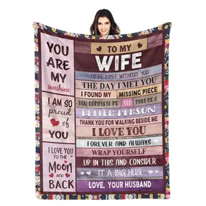 To My Wife Blanket From Husband Romantic Love Letter Throw Blanket Warm Cozy Gift For Wife Anniversary Birthday Christmas Valentine's Day Mother's Day Present