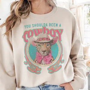 Vintage Western Sweatshirt Boho Cheetah Cowboy Pullover Shoulda Been A Cowboy Sweater Cowgirl Leopard Retro Sweatshirt Crewneck Unisex Sublimation Top