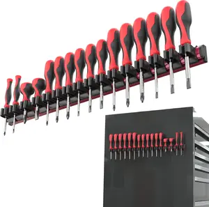 Olsa Tools Magnetic Screwdriver Organizer - Screwdriver Holder with Strong Magnets and Foam Backing - Professional Tool Holder and Tool Organizer - Stores up to 16 Screwdrivers - Red - Part: 1008