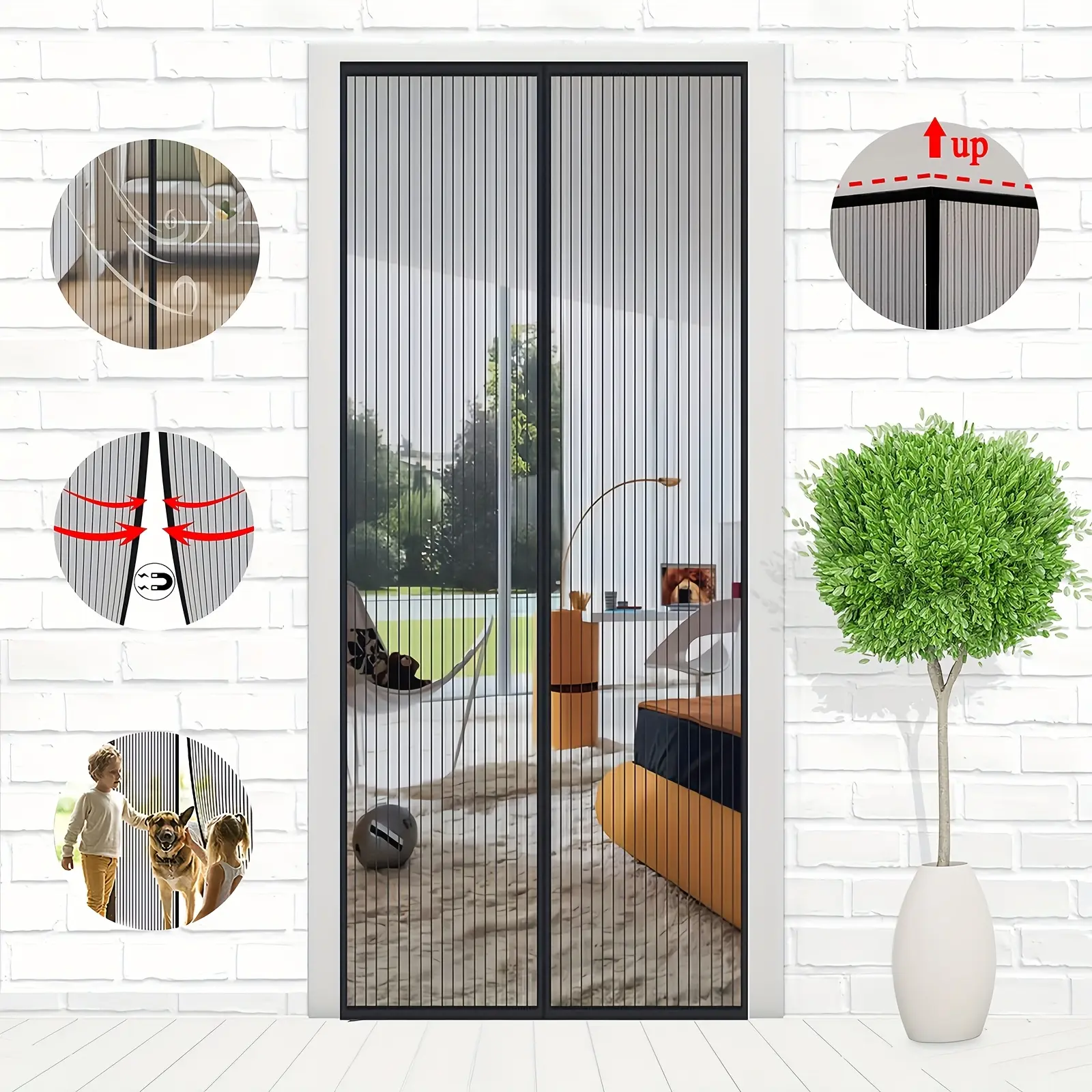 Magnetic Screen Door with Auto-Close - Mesh Door - No Drill Installation Magnetic Fly Screen, Black Insect Proof Door Curtain Suitable for Homes, Patios, Balconies, Porches - Setup, & Magnetic Barrier