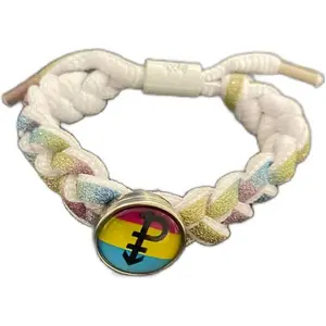 White and Rainbow Banded Bracelet with Pansexual Pride Symbol