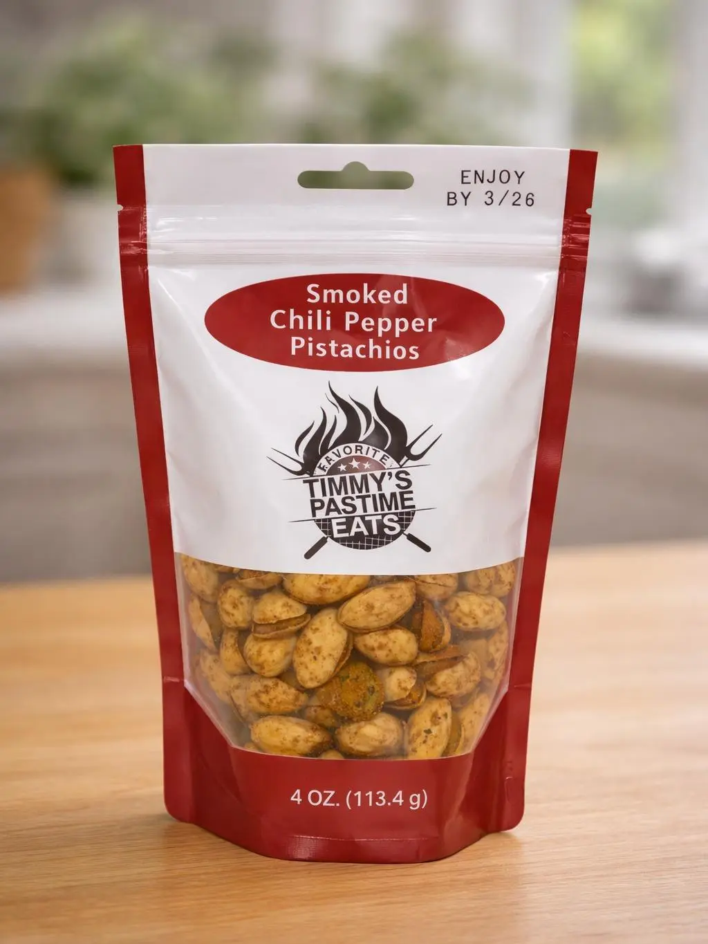 Timmy's Pastime Smoked Chili Pepper Pistachio Snack