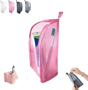 Standing Toiletry Bag, Portable Lightweight Travel Toiletry Bag, EVA Mesh,EVA Mesh Large Capacity Cosmetic Waterproof Bag for Travel, Toothbrush, Toothpaste (Pink)