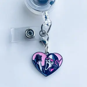 Ghost Pink Heart Horror Badge Reel Charm For Handbag Backpack Keys ID Holder Nurse Doctor Medical Teacher Ghost Face Spooky