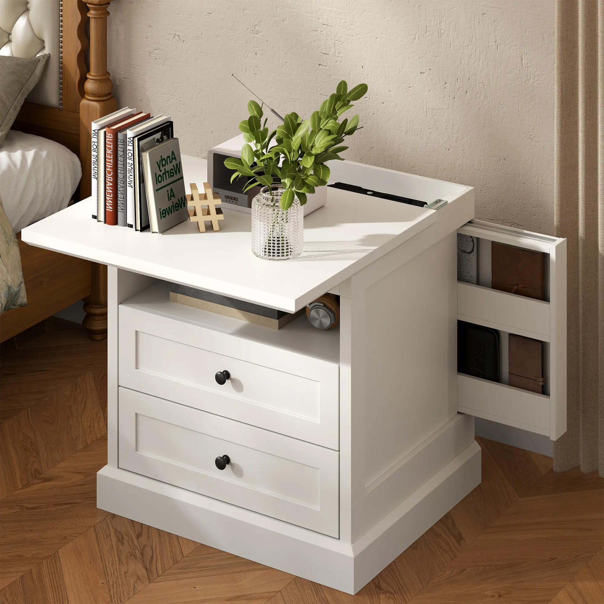Gyfimoie Nightstand with Side Drawer, Night Stand, End Table with Hidden Storage Space, Bedside Table with Open Shelf