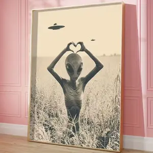 Alien Heart-Themed 2D Flat Canvas Artwork – Perfect for Living Spaces, Bedrooms, Offices, and Coffee Shops to Elevate Room Aesthetics