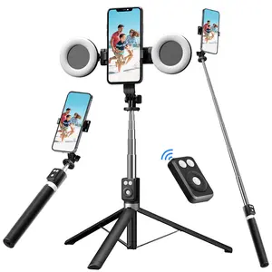 Selfie Stick Tripod With Dual Fill Lights, Detachable Wireless Remote Control Phone Tripod, New 6-In-1 Retractable Travel Tripod Accessories Portable, For Live Streaming & Video Recording Perfect For Photography, Makeup, Group Selfies