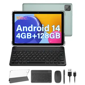 Android Tablet 10 inch, 8GB (4GB+4GB) RAM 128GB ROM, 1TB storage Expansion, Android 14 Tablet, 2-in-1 tablet with keyboard, mouse, protective case, stylus, Octa-core processor, 1280*800 IPS, 2.0MP+8.0MP cameras, WiFi, Media Tablet, Modern Tablet