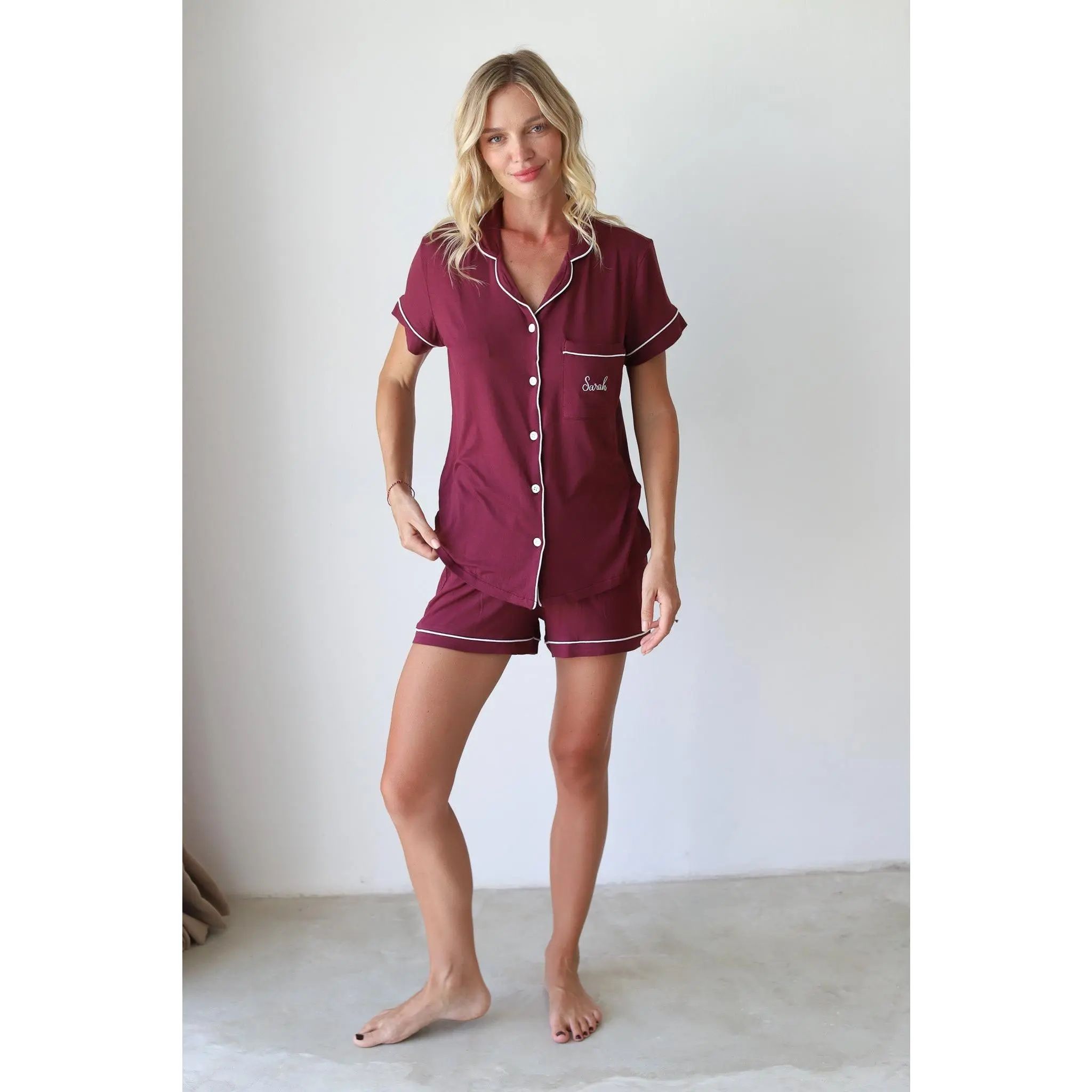 Burgundy Phoebe Jersey Shortie Pajamas